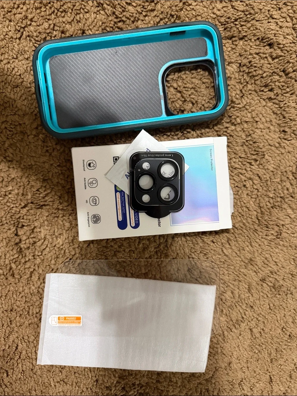 Turquoise Protective Phone Case with Camera Lens and screen Cover